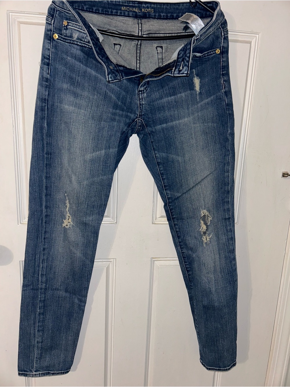 Michael Kors Women's Dark Wash Distressed Skinny Jeans
